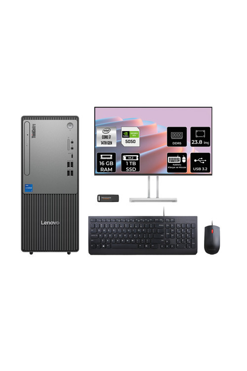 Thinkcentre Neo 50T G5 İ7 14700 16Gb 1Tb Ssd Rtx5050/8Gb Fdos Masaüstü Bilgisayar + 23.8"
