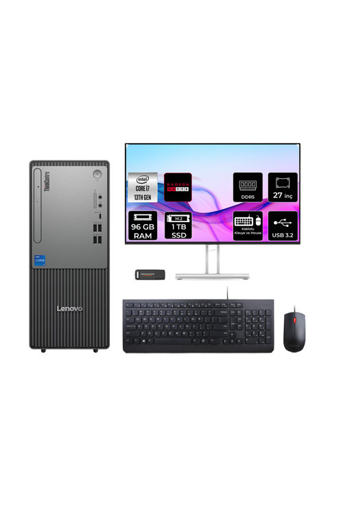 Thinkcentre Neo 50T G5 İ7 13700 96Gb 1Tb Ssd Rx550/4Gb Fdos Masaüstü Bilgisayar + 27"