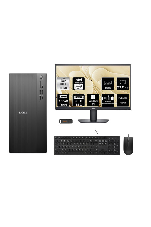 Tower Ect1250 İ5 14400 64Gb 2Tb Ssd W11P Masaüstü Bilgisayar + 23.8" Monitör