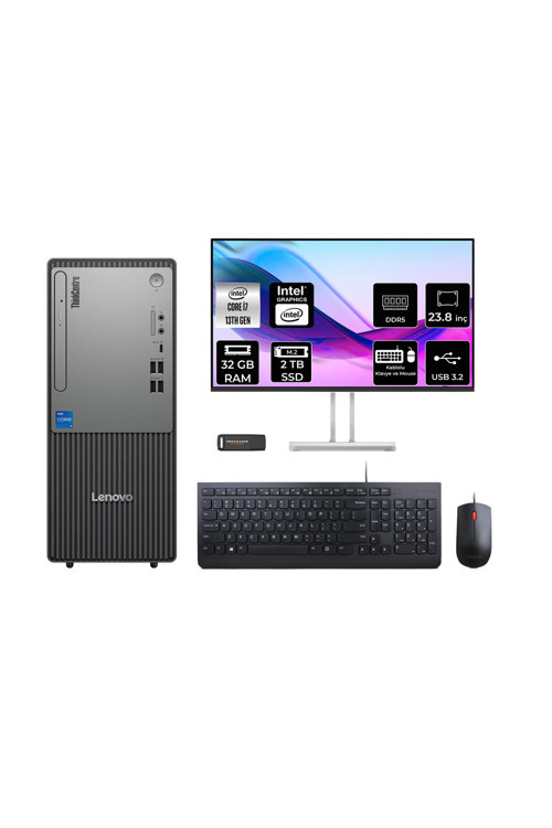 Thinkcentre Neo 50T G5 İ7 13700 32Gb 2Tb Ssd Fdos Masaüstü Bilgisayar + 23.8" Monitör