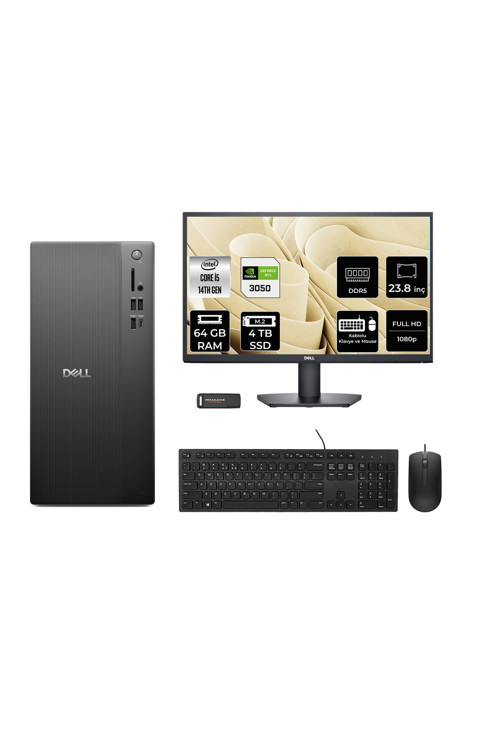Tower Ect1250 İ5 14400 64Gb 4Tb Ssd Rtx3050/6Gb Fdos Masaüstü Bilgisayar + 23.8" Monitör