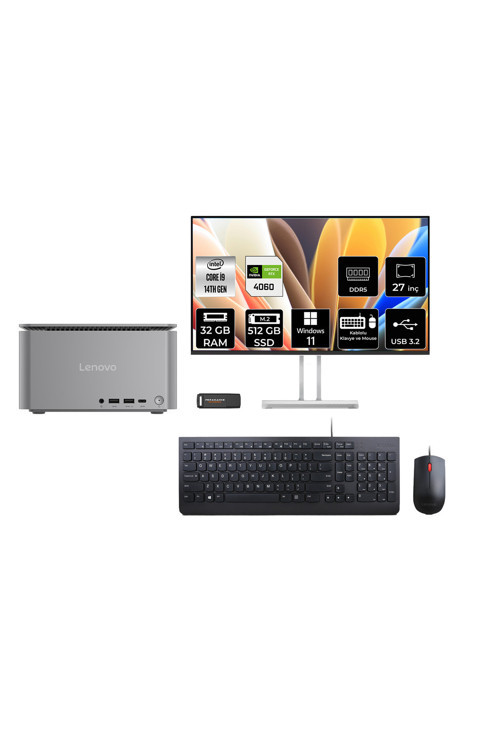 Thinkcentre Neo İ9 14900 32Gb 512Gb Ssd Rtx4060/8Gb 27" Fhd W11P Mini Masaüstü Bilgisayar