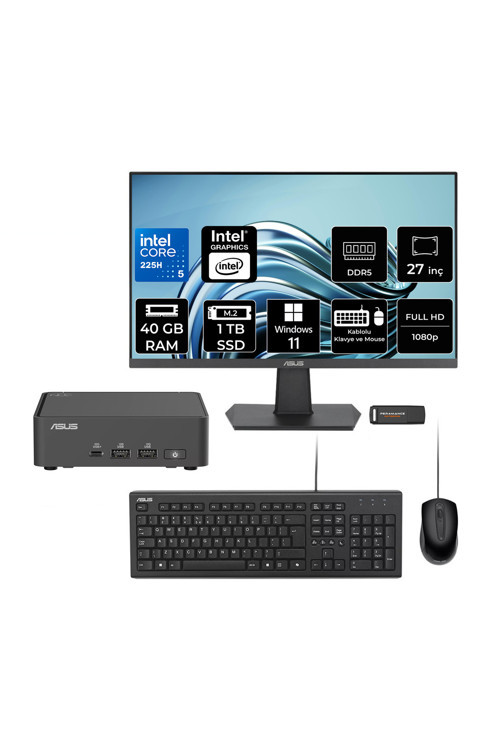 Nuc 15 Pro Slim Ultra 5 225H 40Gb 1Tb Ssd 27" Fhd W11H Mini Masaüstü Bilgisayar