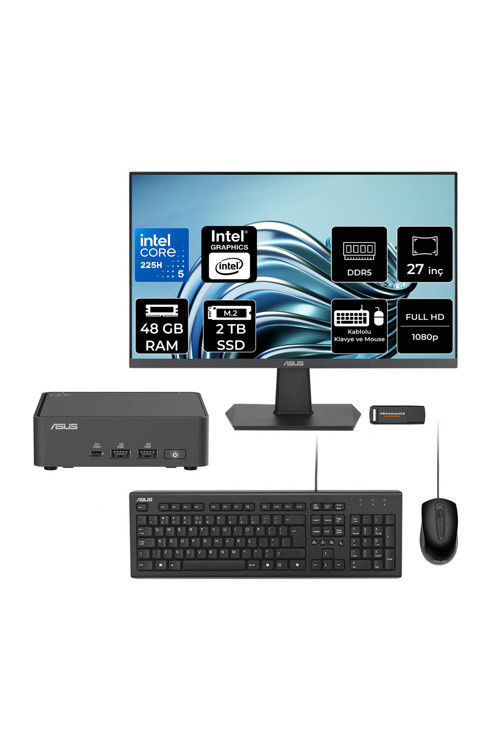 Nuc 15 Pro Slim Ultra 5 225H 48Gb 2Tb Ssd 27" Fhd Fdos Mini Masaüstü Bilgisayar