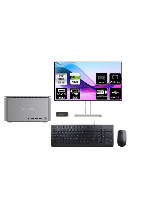 Thinkcentre Neo İ9 14900 96Gb 1Tb Ssd Rtx4060/8Gb 23.8" Fhd Fdos Mini Masaüstü Bilgisayar