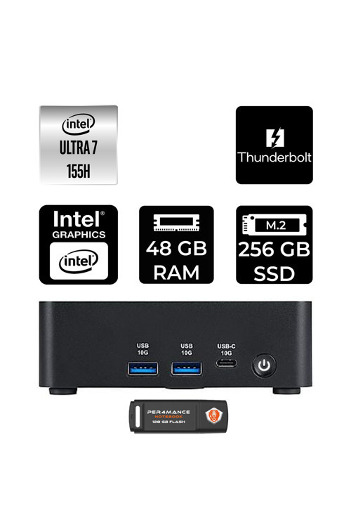 Cubi Nuc Intel Core Ultra 7 155H 48Gb 256Gb Ssd Fdos Mini Masaüstü Bilgisayar & Per4 Usb