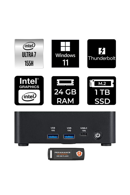 Cubi Nuc Intel Core Ultra 7 155H 24Gb 1Tb Ssd W11H Mini Masaüstü Bilgisayar & Per4 Usb