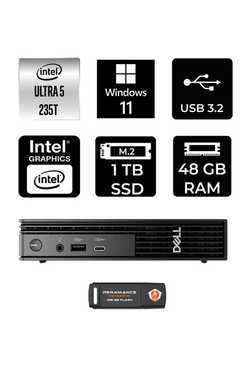 Pro Micro Qcm1250 Ultra 7 235T 48Gb 1Tb Ssd W11P Mini Masaüstü Bilgisayar