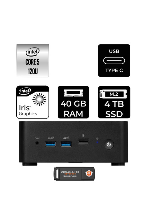 Cubi Nuc Intel Core 5 120U 40Gb 4Tb Ssd Fdos Mini Masaüstü Bilgisayar & Per4 Usb