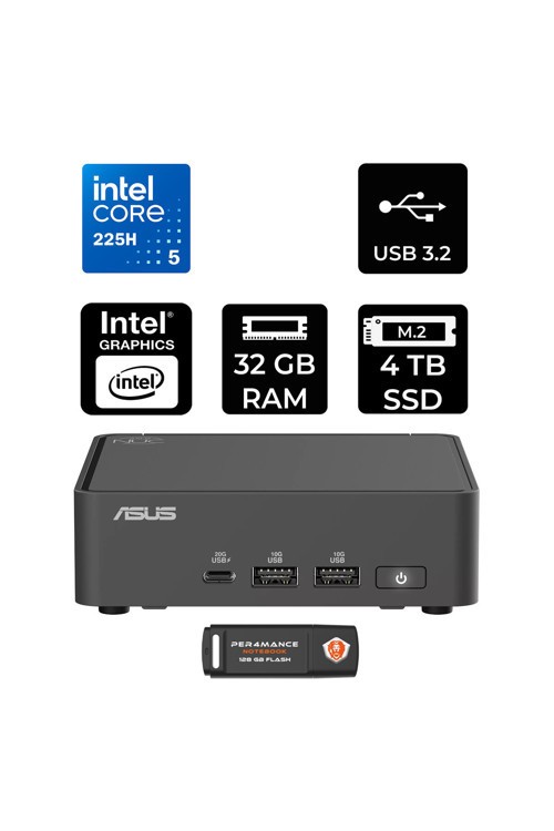 Nuc 15 Pro Slim Ultra 5 225H 32Gb 4Tb Ssd Fdos Mini Masaüstü Bilgisayar & Per4 Usb Bellek
