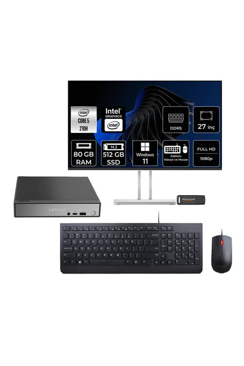 Thinkcentre Neo 50Q G5 Intel Core 5 210H 80Gb 512Gb Ssd 27" W11H Mini Masaüstü Bilgisayar