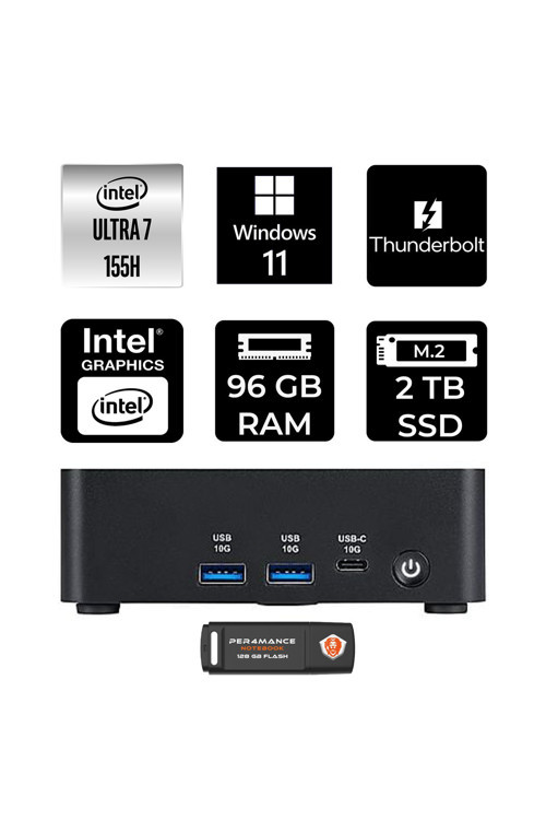 Cubi Nuc Intel Core Ultra 7 155H 96Gb 2Tb Ssd W11P Mini Masaüstü Bilgisayar & Per4 Usb