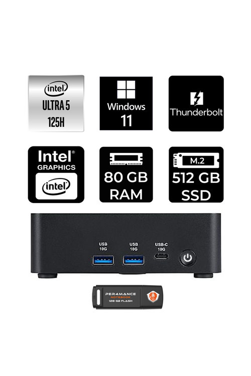 Cubi Nuc Intel Core Ultra 5 125H 80Gb 512Gb Ssd W11P Mini Masaüstü Bilgisayar & Per4 Usb