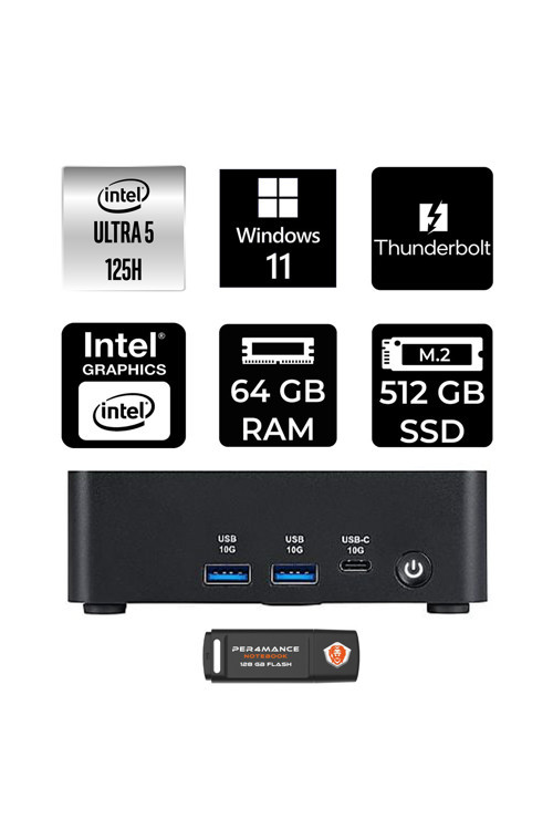 Cubi Nuc Intel Core Ultra 5 125H 64Gb 512Gb Ssd W11H Mini Masaüstü Bilgisayar & Per4 Usb