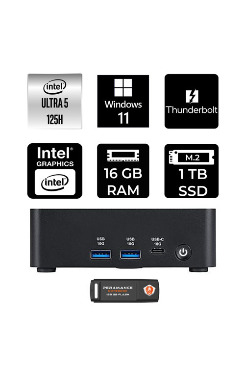 Cubi Nuc Intel Core Ultra 5 125H 16Gb 1Tb Ssd W11P Mini Masaüstü Bilgisayar & Per4 Usb