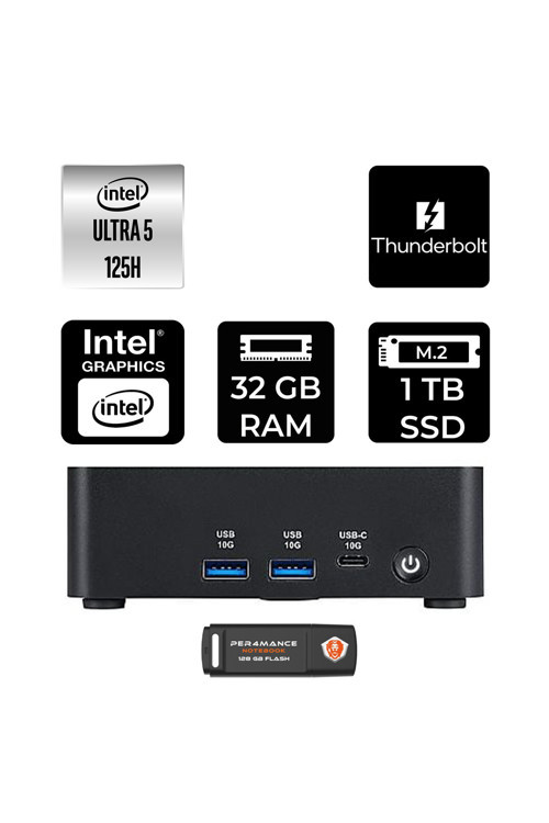 Cubi Nuc Intel Core Ultra 5 125H 32Gb 1Tb Ssd Fdos Mini Masaüstü Bilgisayar & Per4 Usb