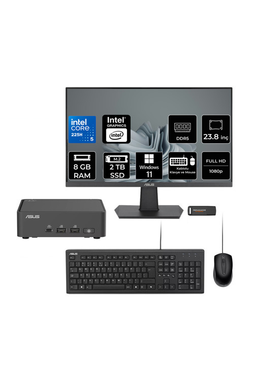 Nuc 15 Pro Slim Ultra 5 225H 8Gb 2Tb Ssd 23.8" Fhd W11P Mini Masaüstü Bilgisayar