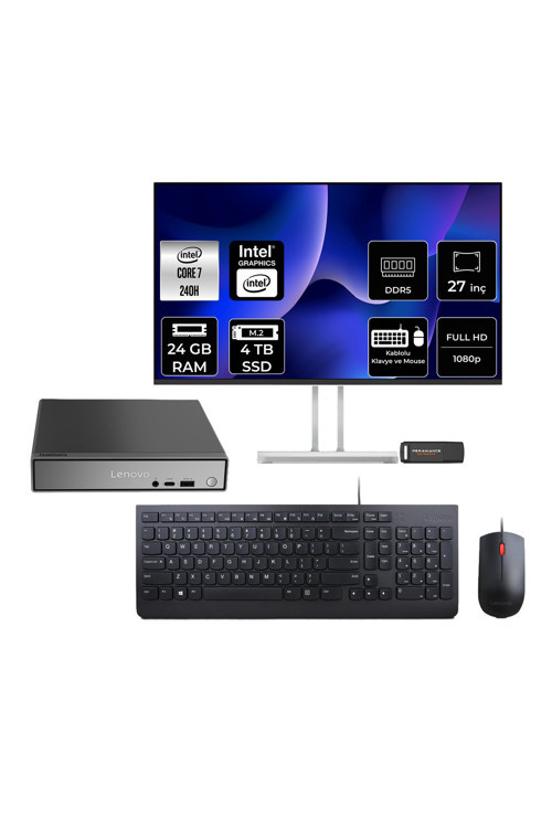 Thinkcentre Neo 50Q G5 Intel Core 7 240H 24Gb 4Tb Ssd 27" Fdos Mini Masaüstü Bilgisayar