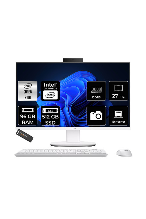 V470 Intel Core 5 210H 96Gb 512Gb Ssd 27" Fhd 100Hz Fdos All İn One Bilgisayar & Per4 Usb