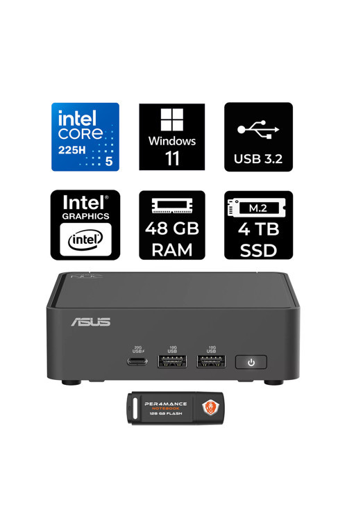 Nuc 15 Pro Slim Ultra 5 225H 48Gb 4Tb Ssd W11H Mini Masaüstü Bilgisayar & Per4 Usb Bellek