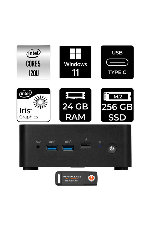 Cubi Nuc Intel Core 5 120U 24Gb 256Gb Ssd W11H Mini Masaüstü Bilgisayar & Per4 Usb