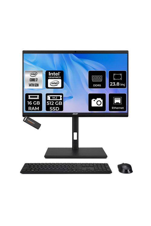Veriton İ7 14700 16Gb 512Gb Ssd 23.8" Fhd Fdos All İn One Bilgisayar & Per4 Usb Bellek