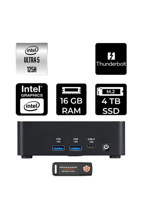 Cubi Nuc Intel Core Ultra 5 125H 16Gb 4Tb Ssd Fdos Mini Masaüstü Bilgisayar & Per4 Usb