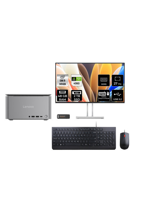 Thinkcentre Neo İ9 14900 48Gb 2Tb Ssd Rtx4060/8Gb 27" Fhd Fdos Mini Masaüstü Bilgisayar