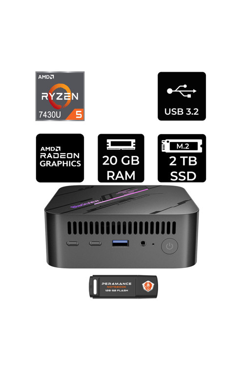 Mp100 Amd Ryzen 5 7430U 20Gb 2Tb Ssd Fdos Mini Masaüstü Bilgisayar