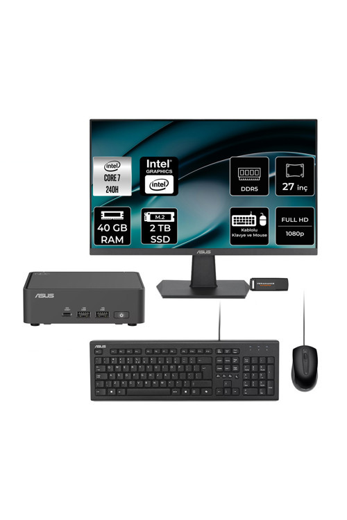 Nuc 15 Pro Slim Intel Core 7 240H 40Gb 2Tb Ssd 27" Fhd Fdos Mini Masaüstü Bilgisayar