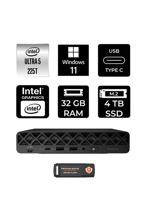 Elitedesk 8 Mini G1İ Aı Intel Core Ultra 5 225 32Gb 4Tb Ssd W11H Mini Masaüstü Bilgisayar
