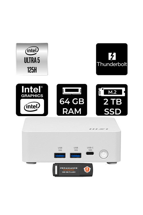 Cubi Nuc Intel Core Ultra 5 125H 64Gb 2Tb Ssd Fdos Mini Masaüstü Bilgisayar & Per4 Usb