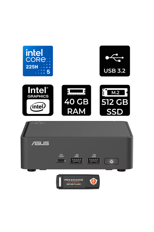 Nuc 15 Pro Slim Ultra 5 225H 40Gb 512Gb Ssd Fdos Mini Masaüstü Bilgisayar & Per4 Usb Bellek