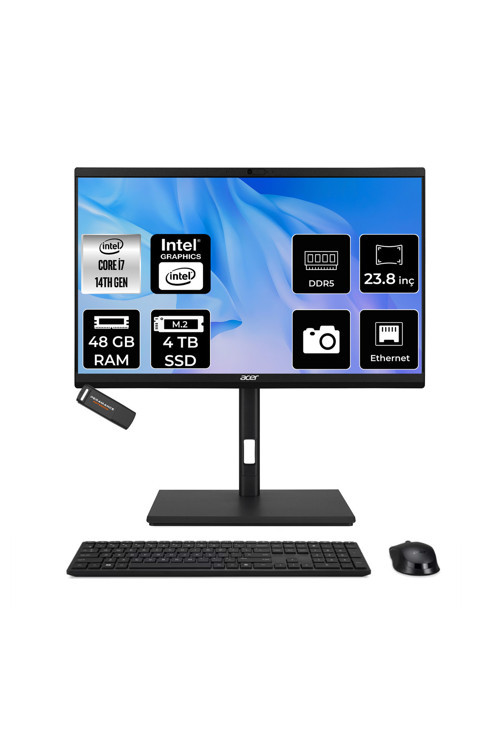Veriton İ7 14700 48Gb 4Tb Ssd 23.8" Fhd Fdos All İn One Bilgisayar & Per4 Usb Bellek