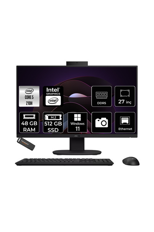 V470 Intel Core 5 210H 48Gb 512Gb Ssd 27" Fhd 100Hz W11H All İn One Bilgisayar & Per4 Usb