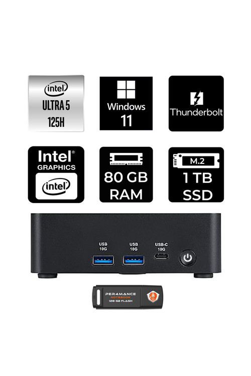 Cubi Nuc Intel Core Ultra 5 125H 80Gb 1Tb Ssd W11H Mini Masaüstü Bilgisayar & Per4 Usb