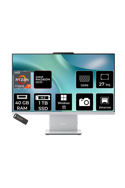 Ideacentre 27Arr9 Ryzen 7 7735Hs 40Gb 1Tb Ssd 27" Fhd W11H Gri All İn One Bilgisayar