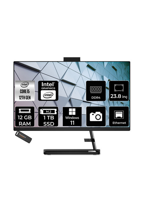 Ideacentre 24Iap7 İ5 12450H 12Gb 1Tb Ssd 23.8" Fhd W11H Siyah All İn One Bilgisayar