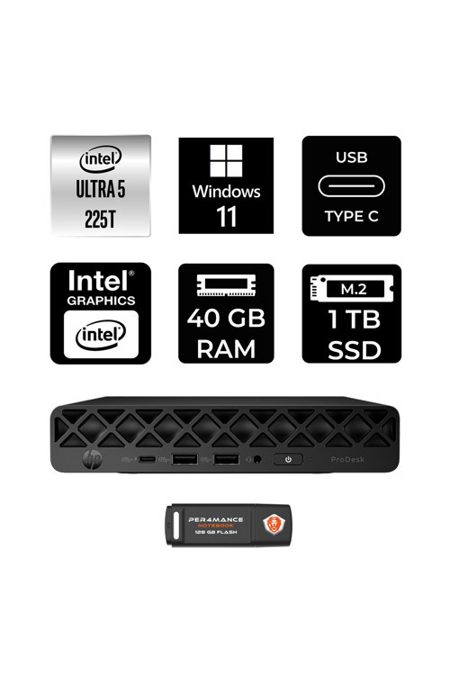 Elitedesk 8 Mini G1İ Aı Intel Core Ultra 5 225 40Gb 1Tb Ssd W11P Mini Masaüstü Bilgisayar