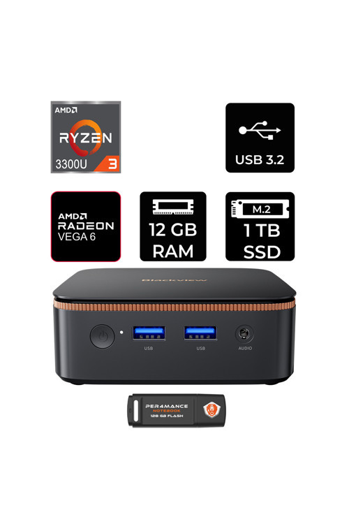 Mp20 Amd Ryzen 3 3300U 12Gb 1Tb Ssd Fdos Mini Masaüstü Bilgisayar