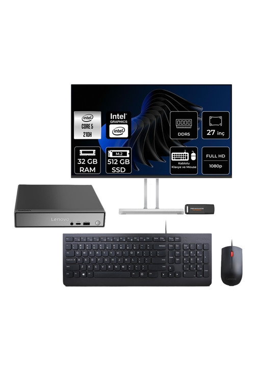Thinkcentre Neo 50Q G5 Intel Core 5 210H 32Gb 512Gb Ssd 27" Fdos Mini Masaüstü Bilgisayar