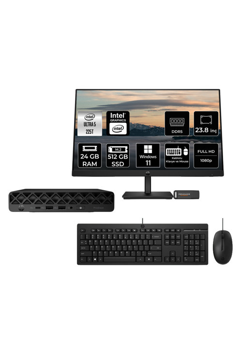 Prodesk 4 Mini G1İ Intel Core Ultra 5 225T 24Gb 512Gb Ssd 23.8" W11P Mini Masaüstü Bilgisayar