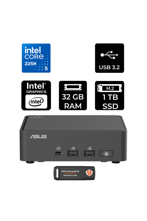 Nuc 15 Pro Slim Ultra 5 225H 32Gb 1Tb Ssd Fdos Mini Masaüstü Bilgisayar & Per4 Usb Bellek