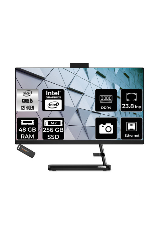 Ideacentre 24Iap7 İ5 12450H 48Gb 256Gb Ssd 23.8" Fhd Fdos Siyah All İn One Bilgisayar
