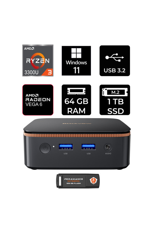 Mp20 Amd Ryzen 3 3300U 64Gb 1Tb Ssd W11P Mini Masaüstü Bilgisayar