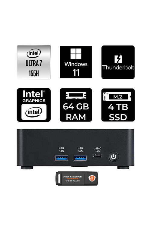 Cubi Nuc Intel Core Ultra 7 155H 64Gb 4Tb Ssd W11H Mini Masaüstü Bilgisayar & Per4 Usb