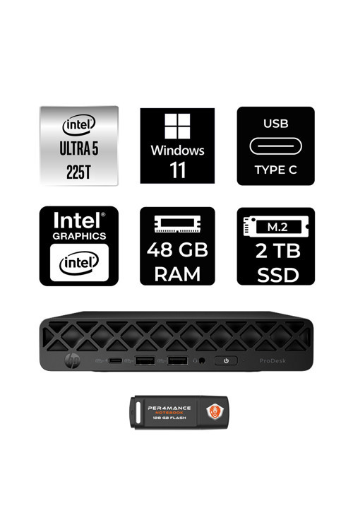 Elitedesk 8 Mini G1İ Aı Intel Core Ultra 5 225 48Gb 2Tb Ssd W11P Mini Masaüstü Bilgisayar