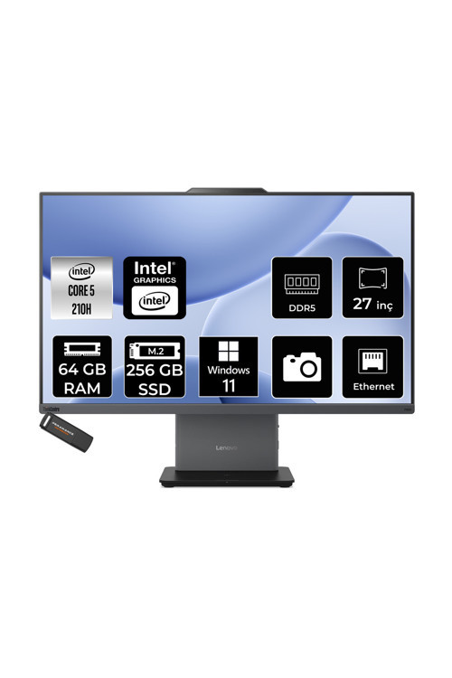 Thinkcentre Neo 50A Intel Core 5 210H 64Gb 256Gb Ssd 27" Fhd W11P All İn One Bilgisayar