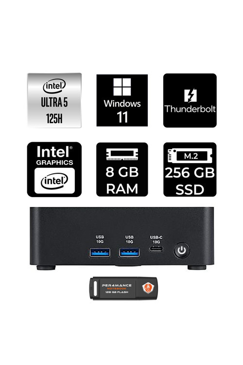 Cubi Nuc Intel Core Ultra 5 125H 8Gb 256Gb Ssd W11H Mini Masaüstü Bilgisayar & Per4 Usb