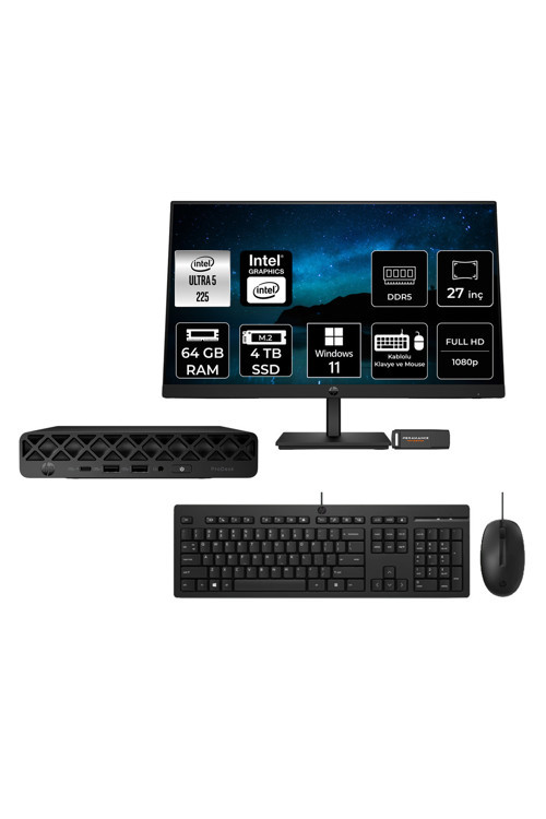 Elitedesk 8 Mini G1İ Aı Intel Core Ultra 5 225 64Gb 4Tb Ssd 27" W11P Mini Masaüstü Bilgisayar